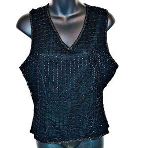 Vintage Stenay Beaded Tank Top Black Size 10 Formal Black Tie Cocktail 1990s 90s